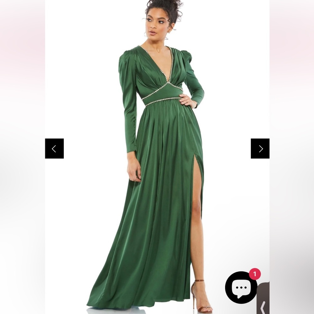 Mac Duggal Forest Green Long Sleeve V-Neck Gala Gown